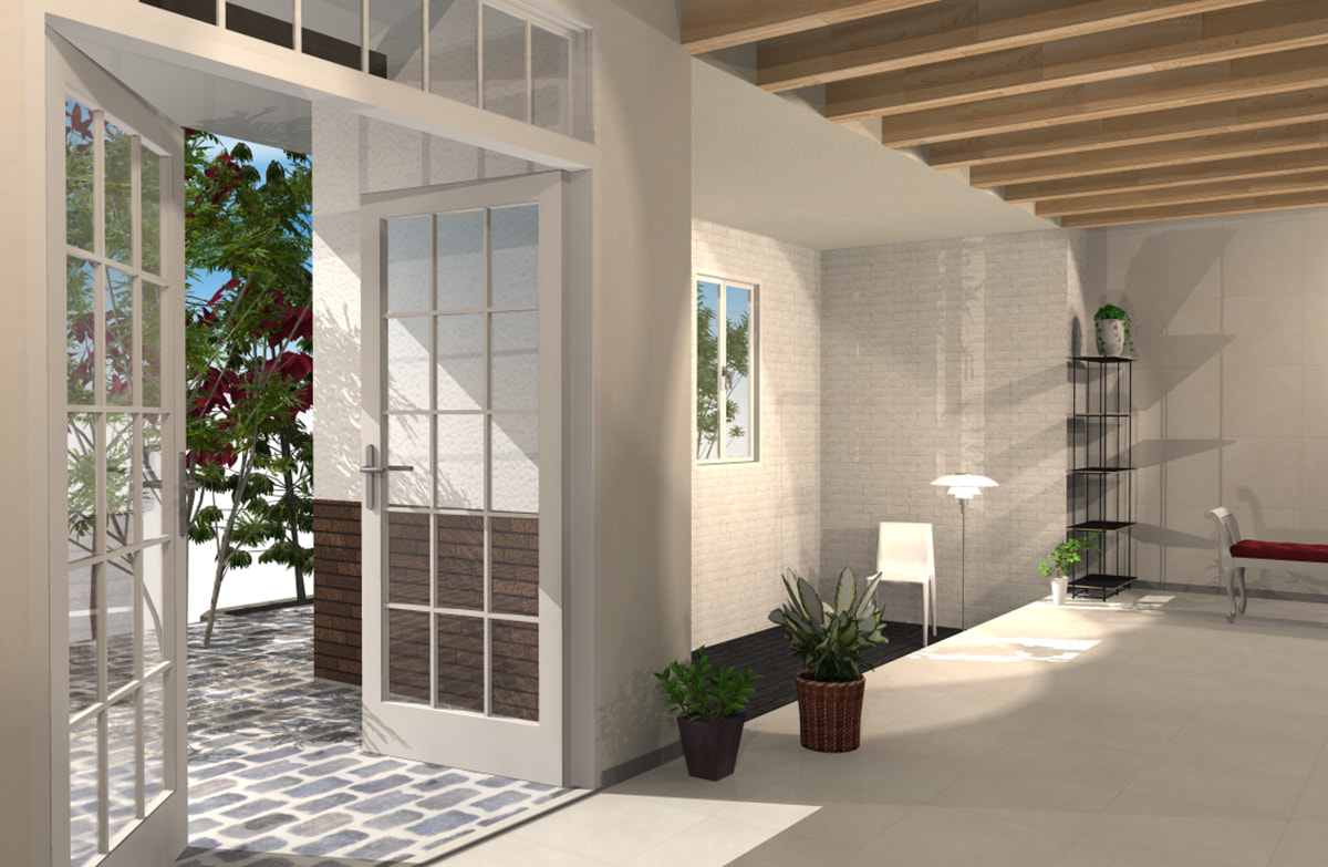 新着パーツ使ってみた-49 両開き窓のパーツを使ったパース図