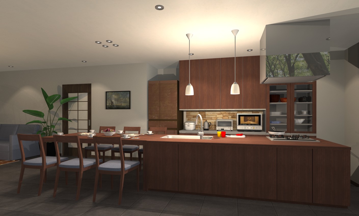 キッチンユニットパーツを用いた住宅パース例