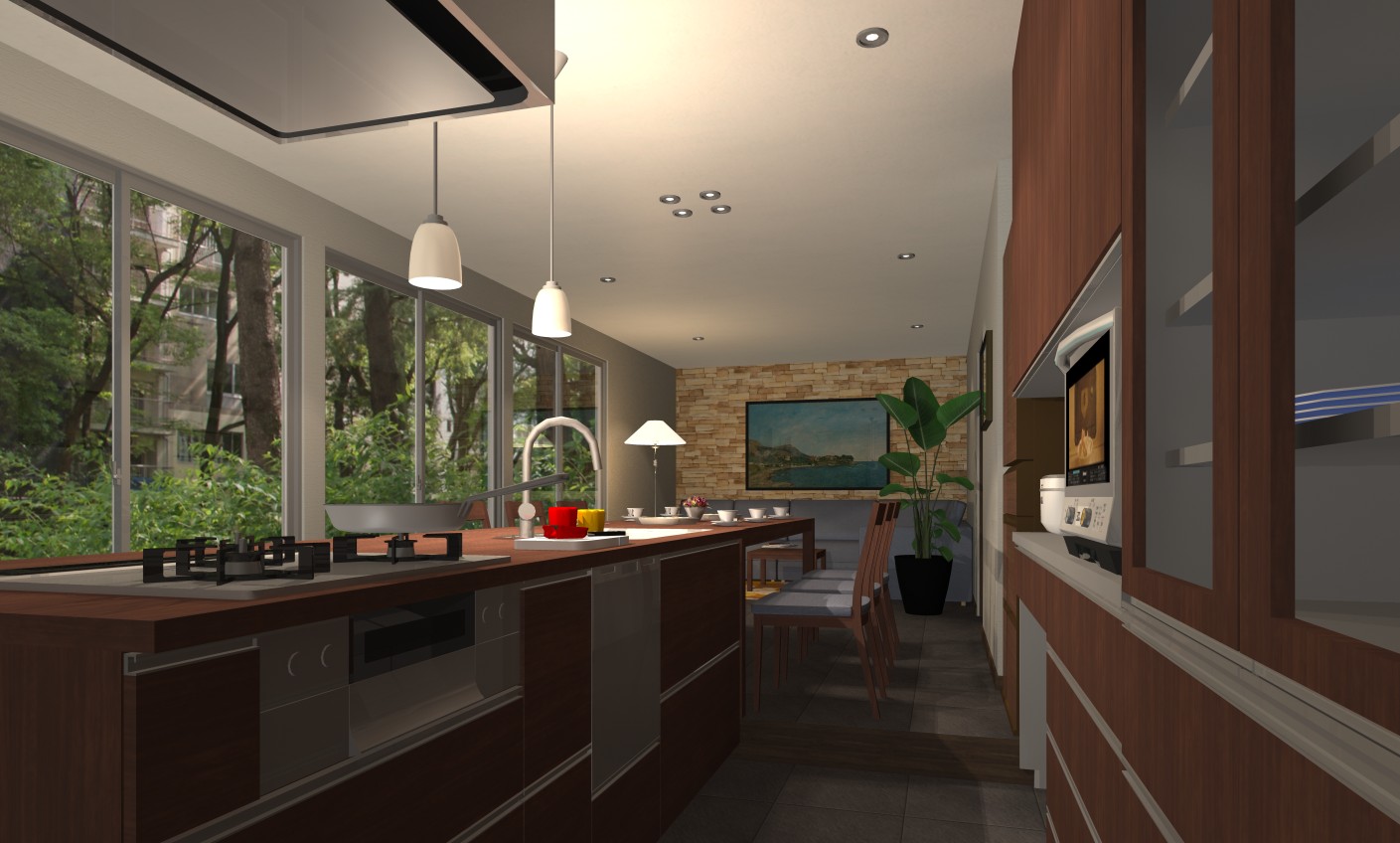 キッチンユニットパーツを用いた住宅パース例