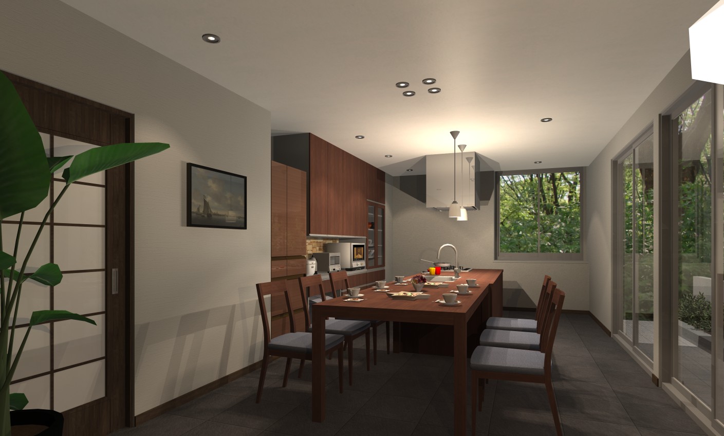 キッチンユニットパーツを用いた住宅パース例