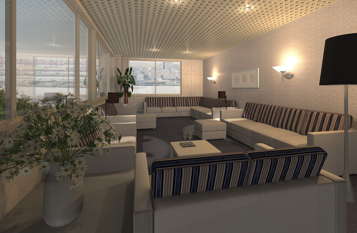 家具ユニットパーツを用いた施設（ラウンジ）パース例