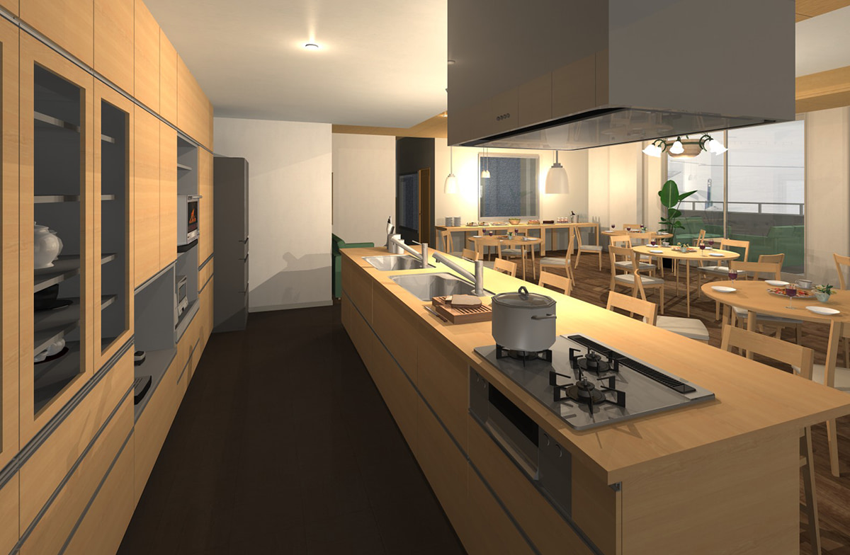 ユニットパーツを用いた施設（パーティスペース）パース例