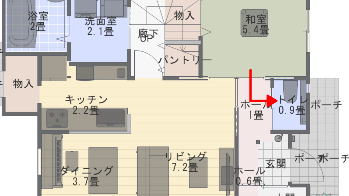 【3Dマイホームデザイナーで建てた家】外観も室内も3Dでイメージできた 1階間取り図 和室からトイレへの動線