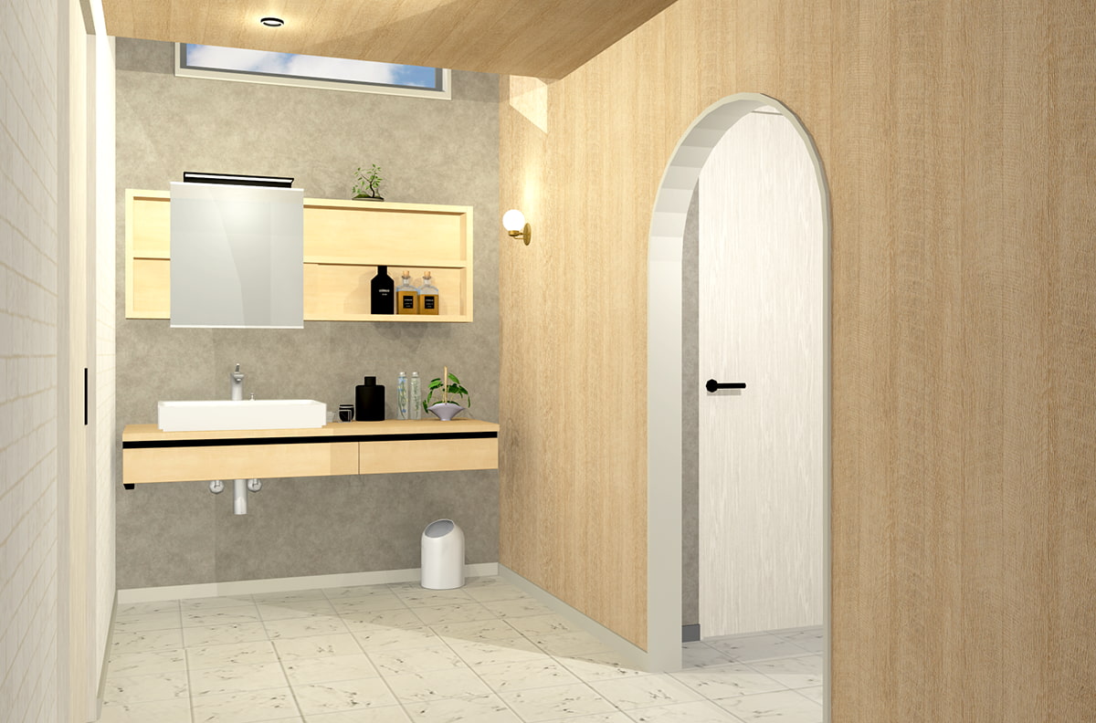 新着パーツ使ってみた-54 サンゲツの壁紙テクスチャを使ったパース図