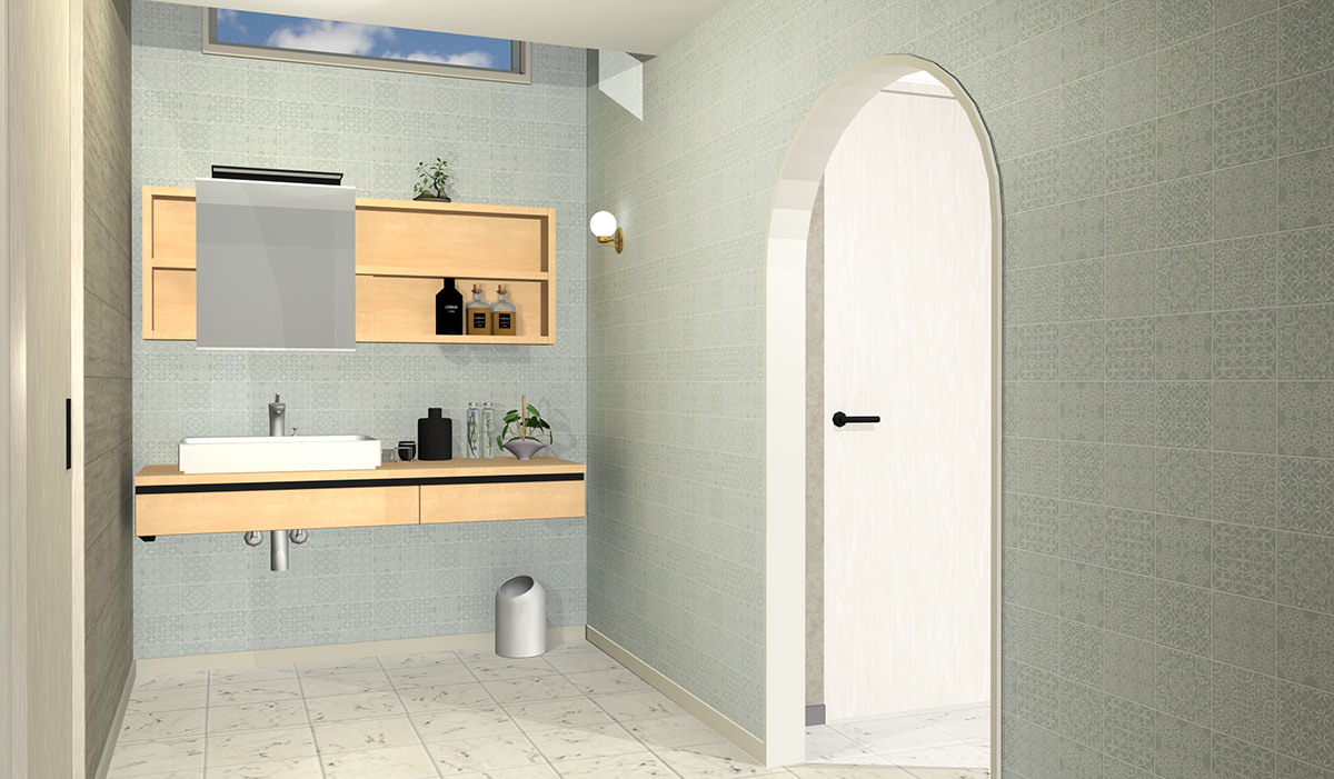 新着パーツ使ってみた-54 サンゲツの壁紙テクスチャを使ったパース図