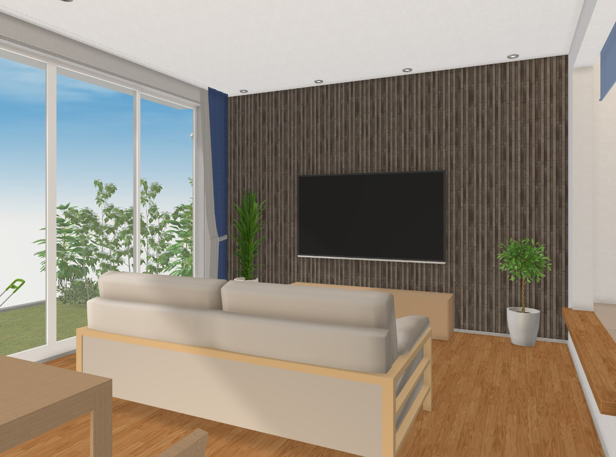 【3Dマイホームデザイナーで建てた家】盛りだくさんの希望をかなえた家 リビング（3Dパース）
