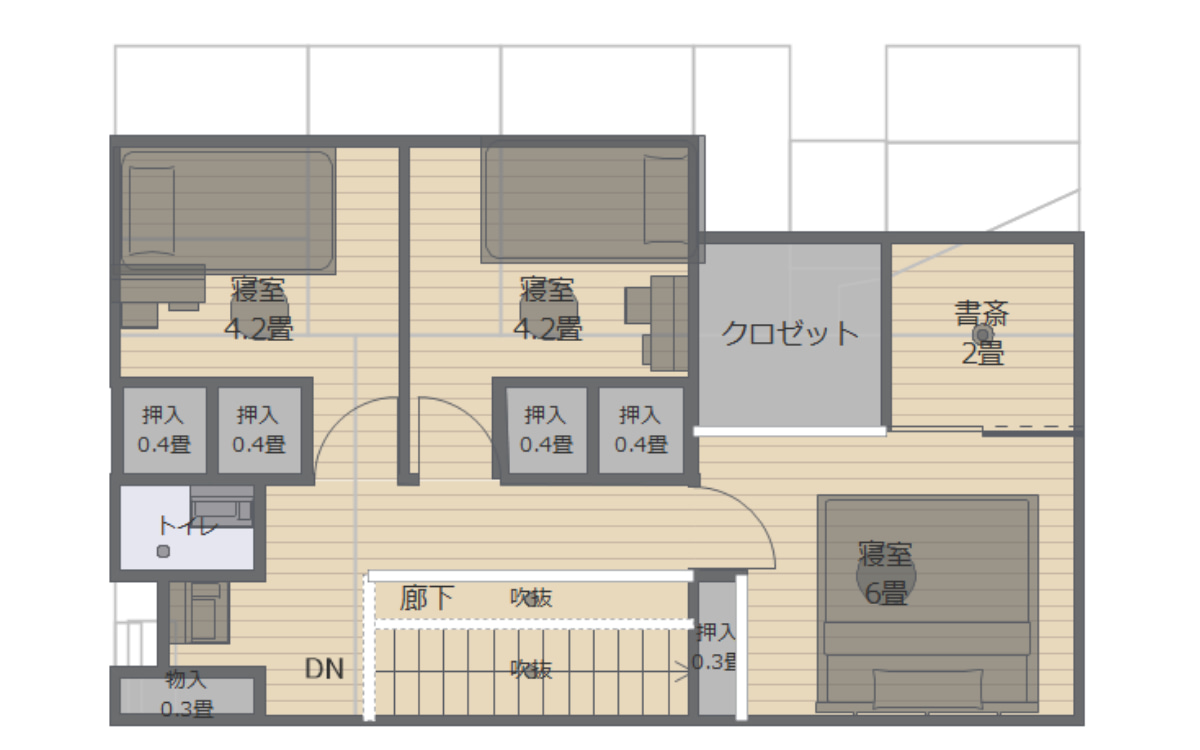 【3Dマイホームデザイナーで建てた家】動線にこだわった家 2階間取り図